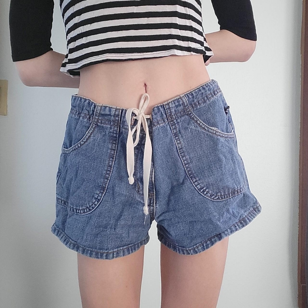 vintage tie denim shorts